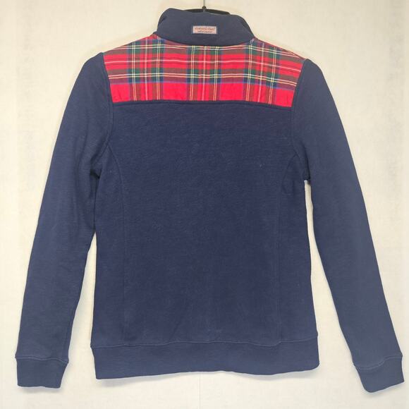 Vineyard Vines Blue 1/4 Zip Sweatshirt Pullover Plaid Shoulders - Picture 7 of 7